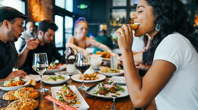 Group of people enjoying the food from the restaurant at Rend Lake in Southern Illinois